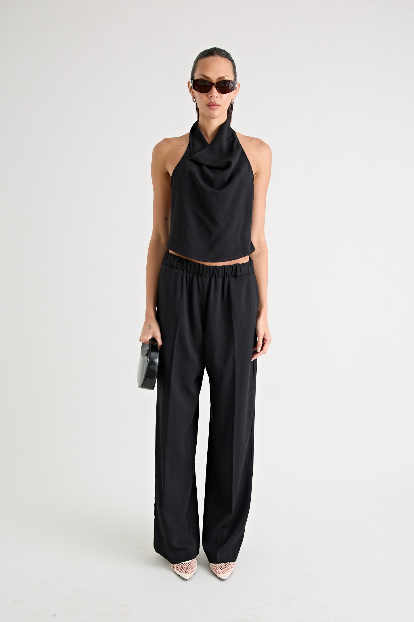 PINO COWL NECK TOP | BLACK