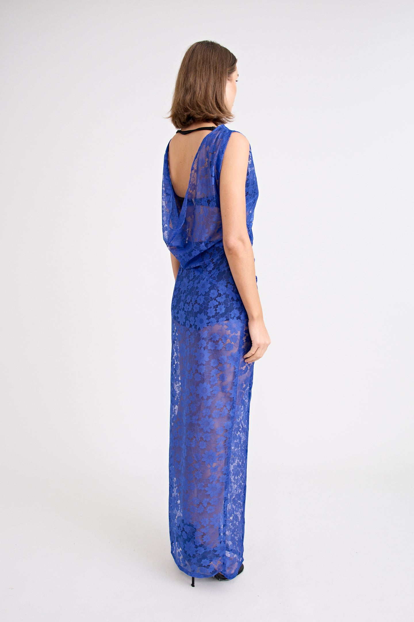 cobalt lace dress Women's Bow Shoulder Square Neck Lace Midi Dress, Cobalt