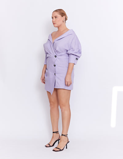SEEKA LINEN TWIST DRESS | LILAC