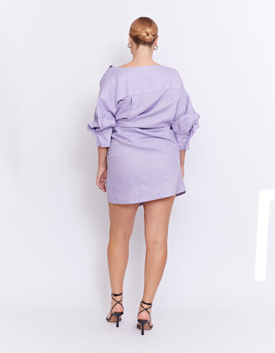 SEEKA LINEN TWIST DRESS | LILAC