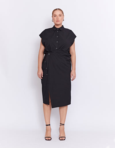 GRENADA MIDI SHIRT DRESS | BLACK