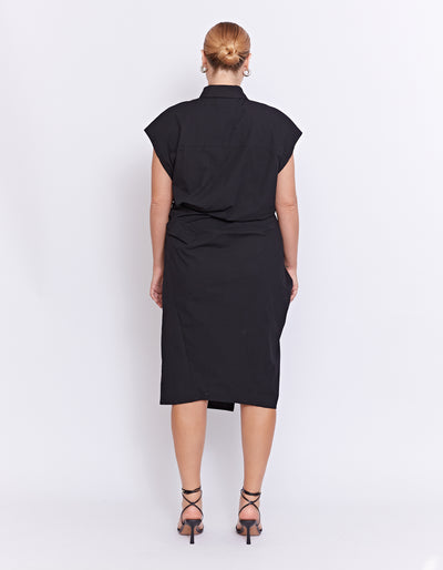 GRENADA MIDI SHIRT DRESS | BLACK