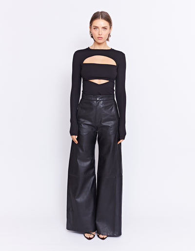 THE MARCELLE LEATHER WIDE LEG PANT | BLACK