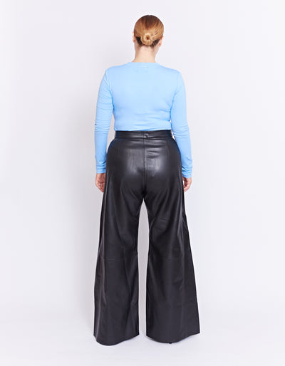 THE MARCELLE LEATHER WIDE LEG PANT | BLACK