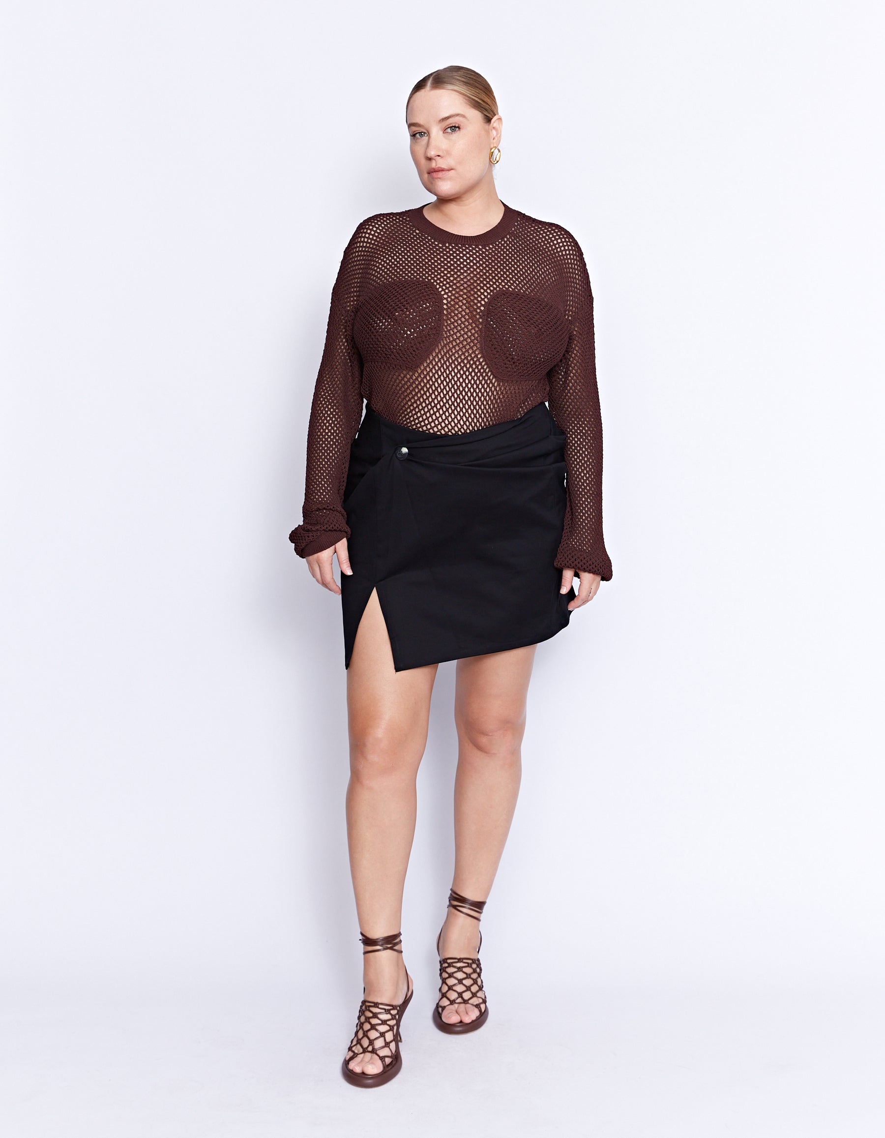 GERRALE MESH KNIT TOP | WALNUT