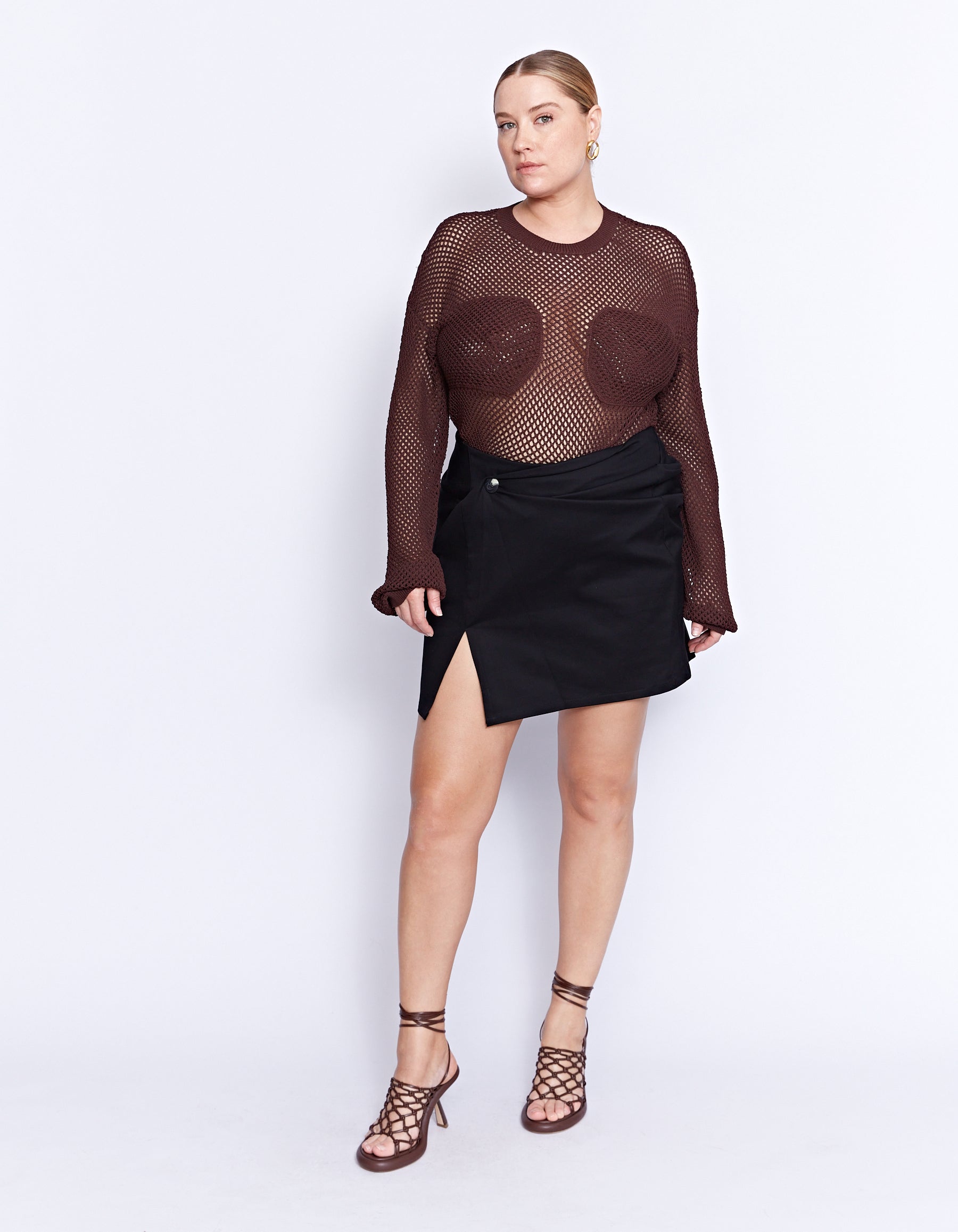 GERRALE MESH KNIT TOP | WALNUT