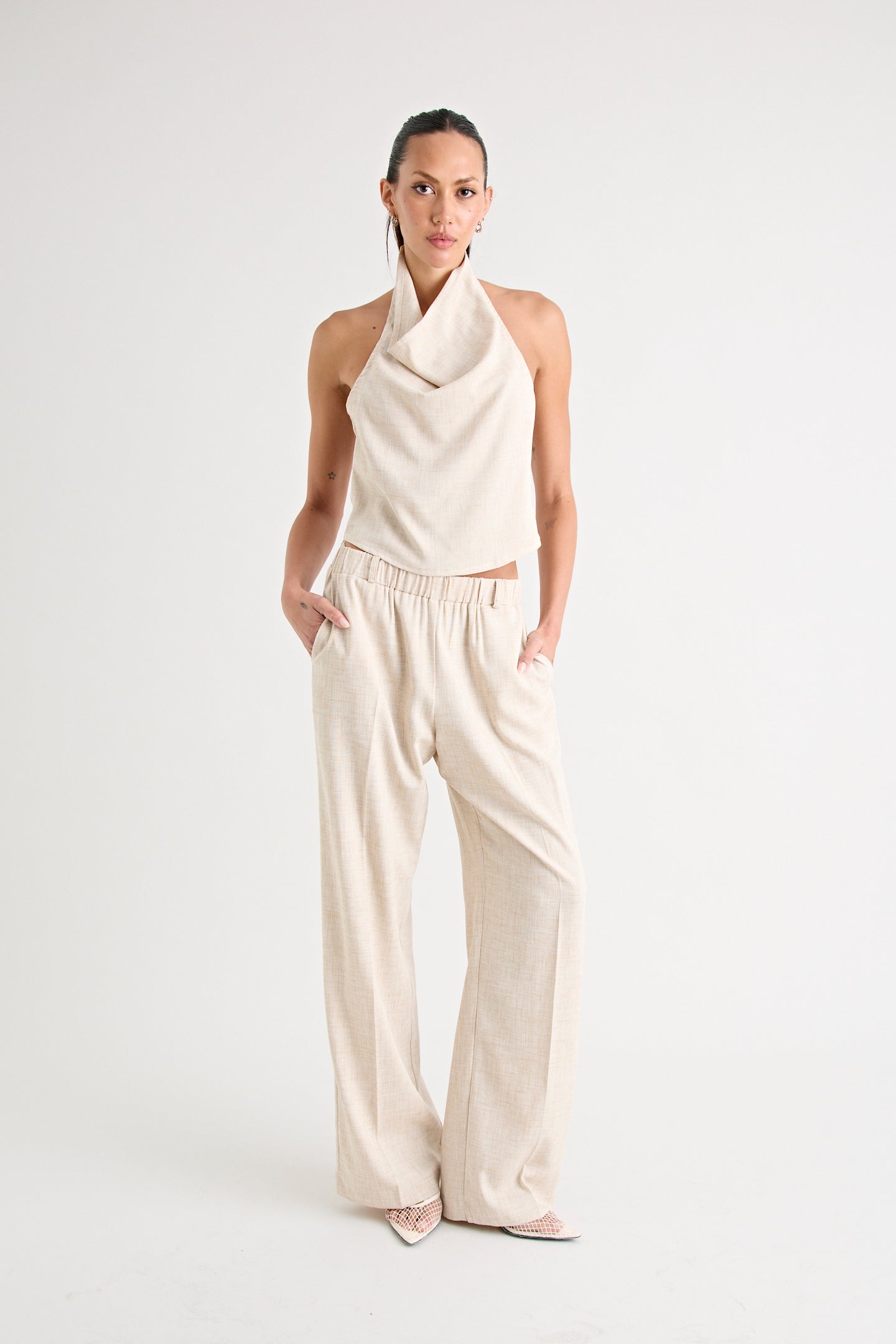 PINO COWL NECK TOP | NATURAL