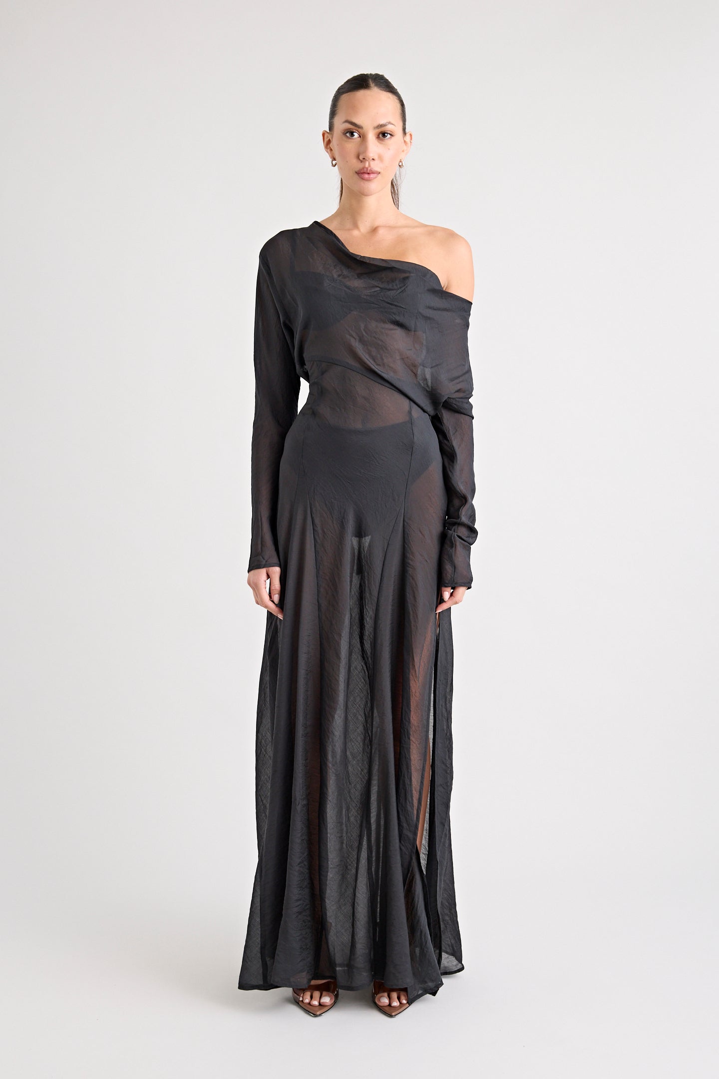 TERRAZZA SHEER GOWN | BLACK