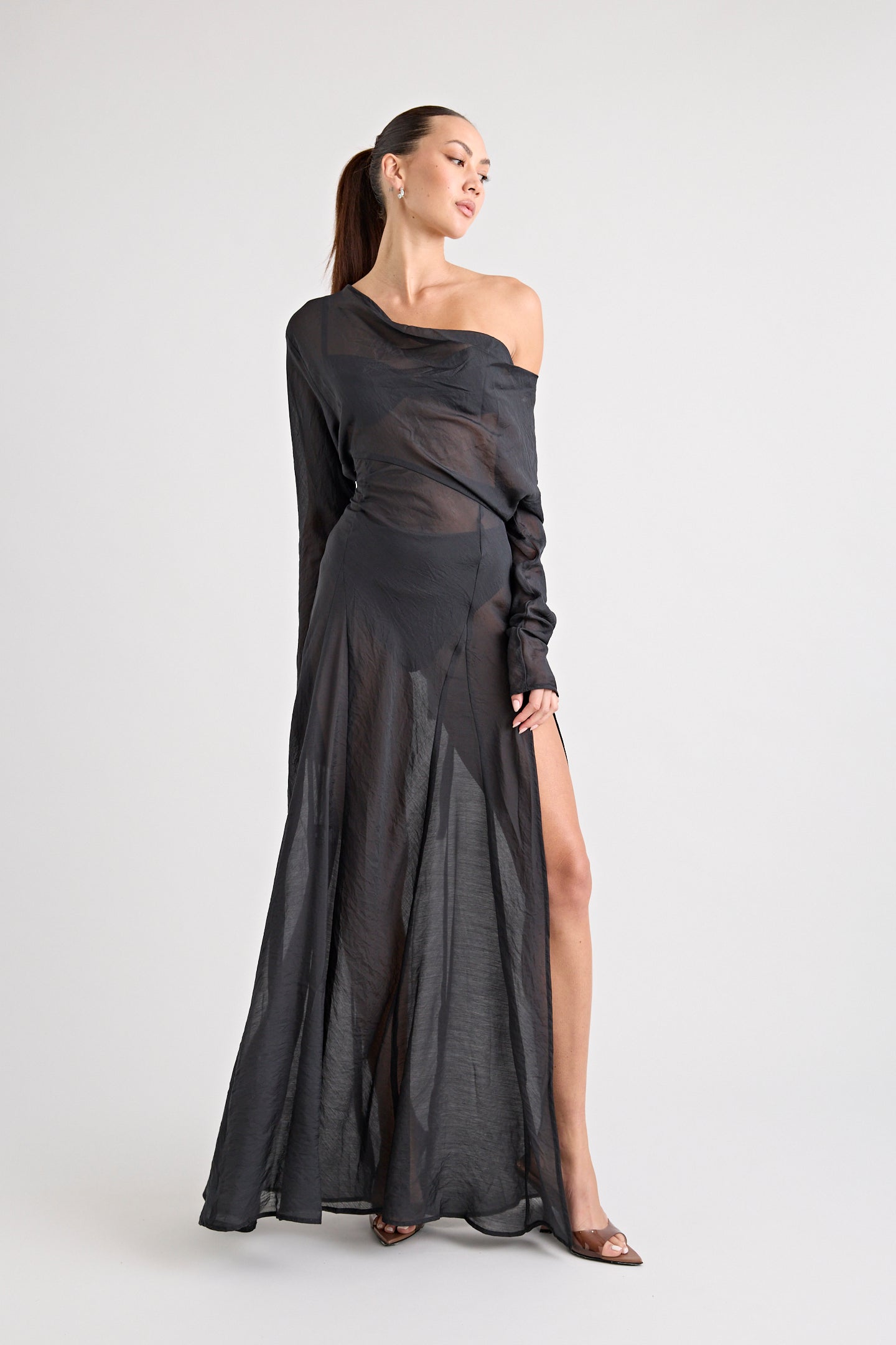 TERRAZZA SHEER GOWN | BLACK