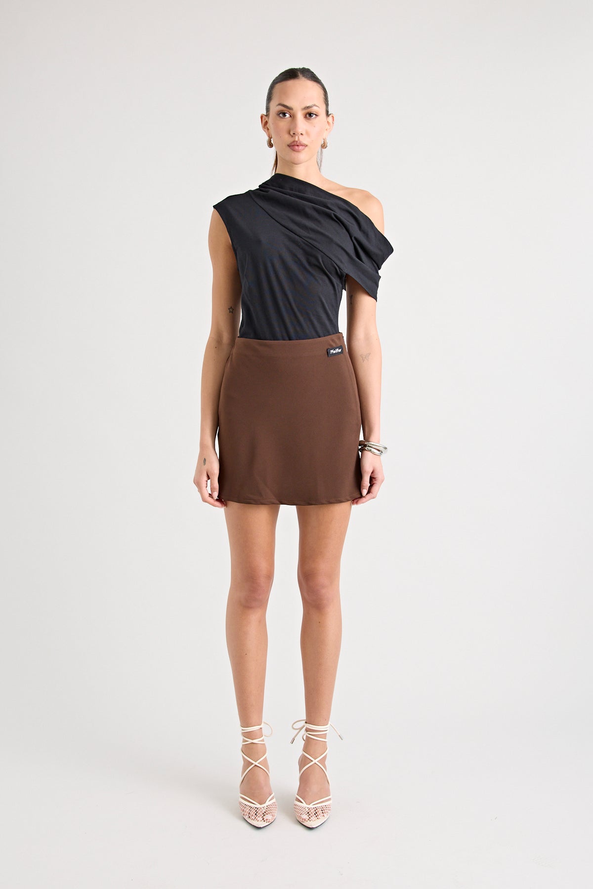 CYRIL BIAS CUT MINI SKIRT | CHOCOLATE