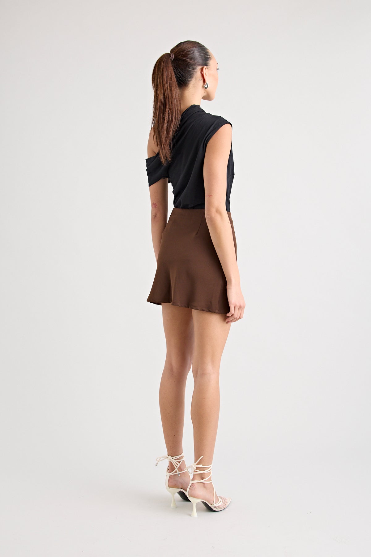 CYRIL BIAS CUT MINI SKIRT | CHOCOLATE