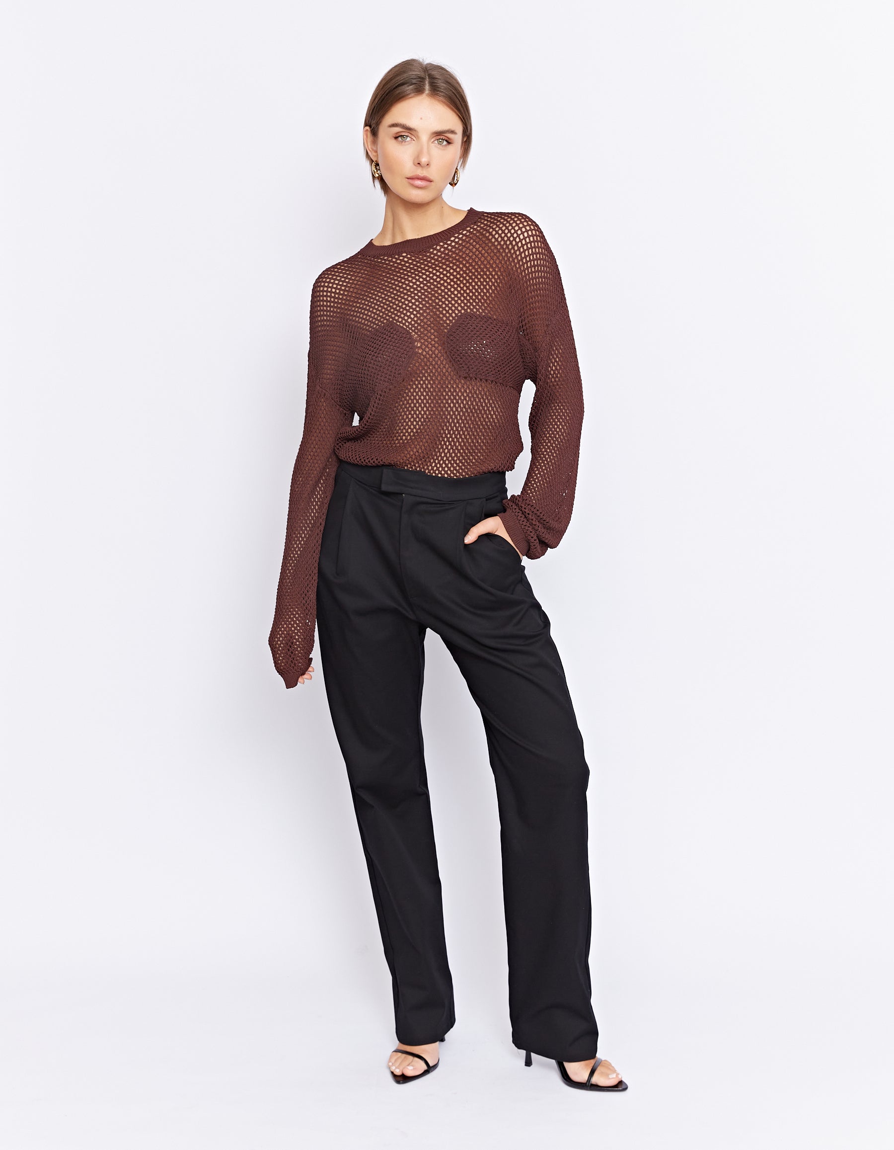 GERRALE MESH KNIT TOP | WALNUT