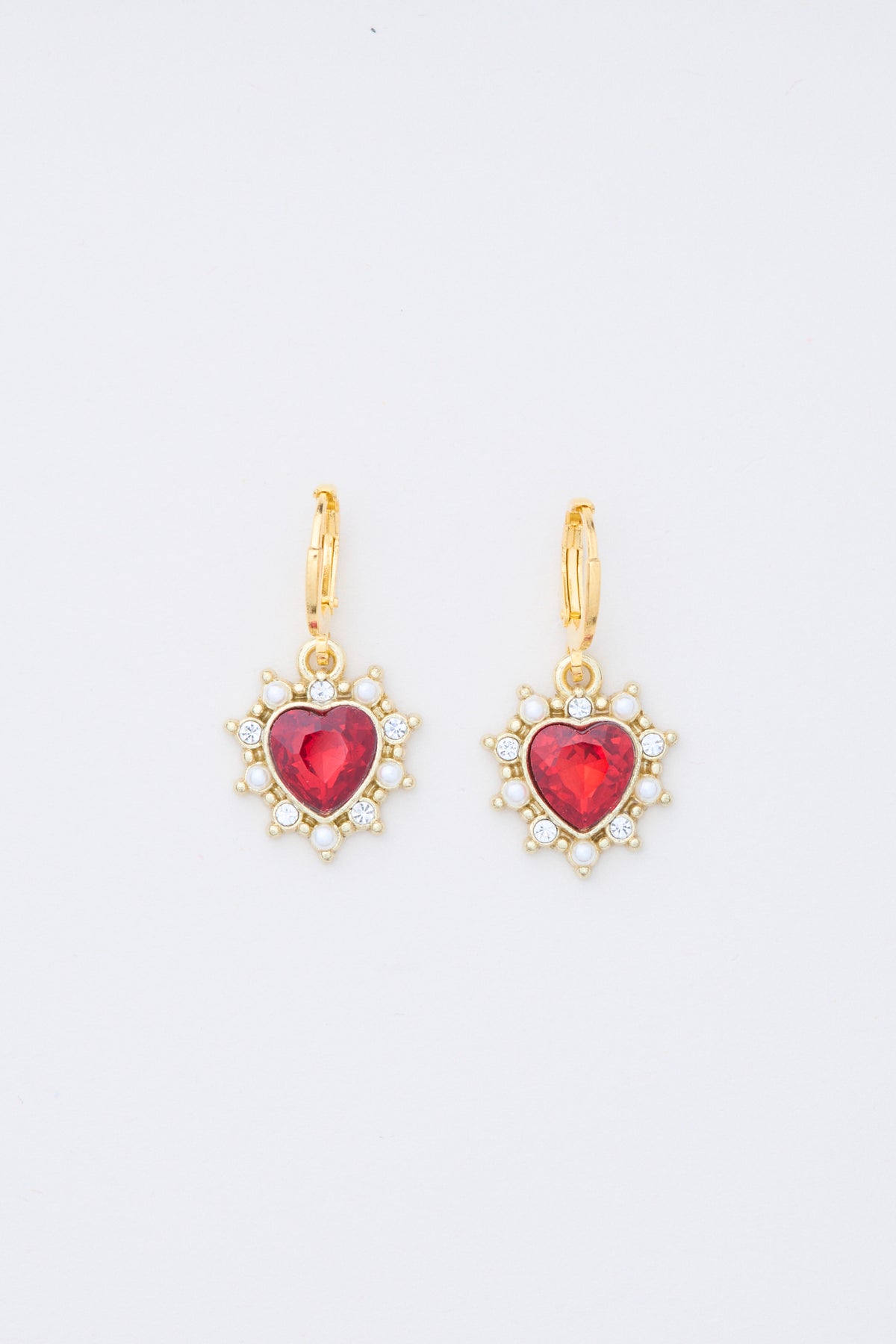 RED HEART GEM HOOP | GOLD