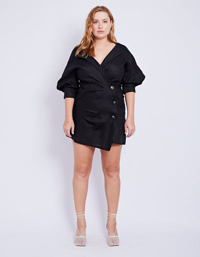 SEEKA LINEN TWIST DRESS | BLACK - PFEIFFER