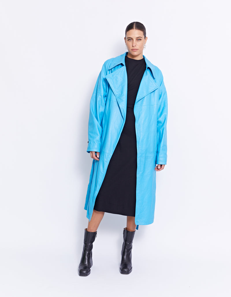 FELIX LEATHER TRENCH | POOL BLUE