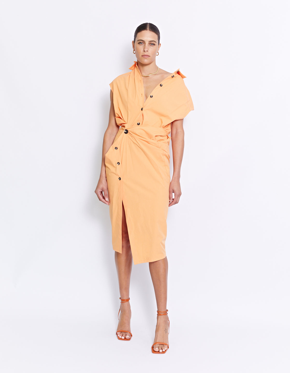 GRENADA MIDI SHIRT DRESS | TANGERINE