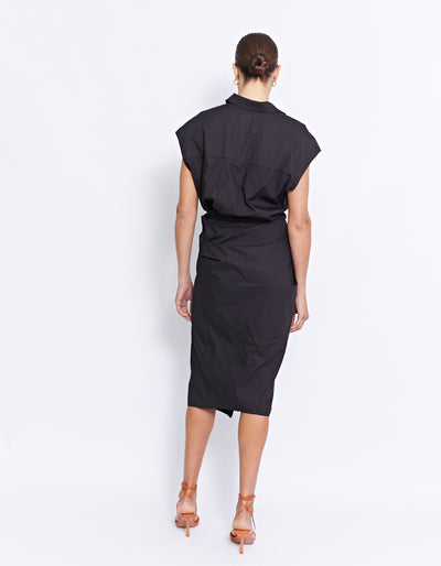 GRENADA MIDI SHIRT DRESS | BLACK
