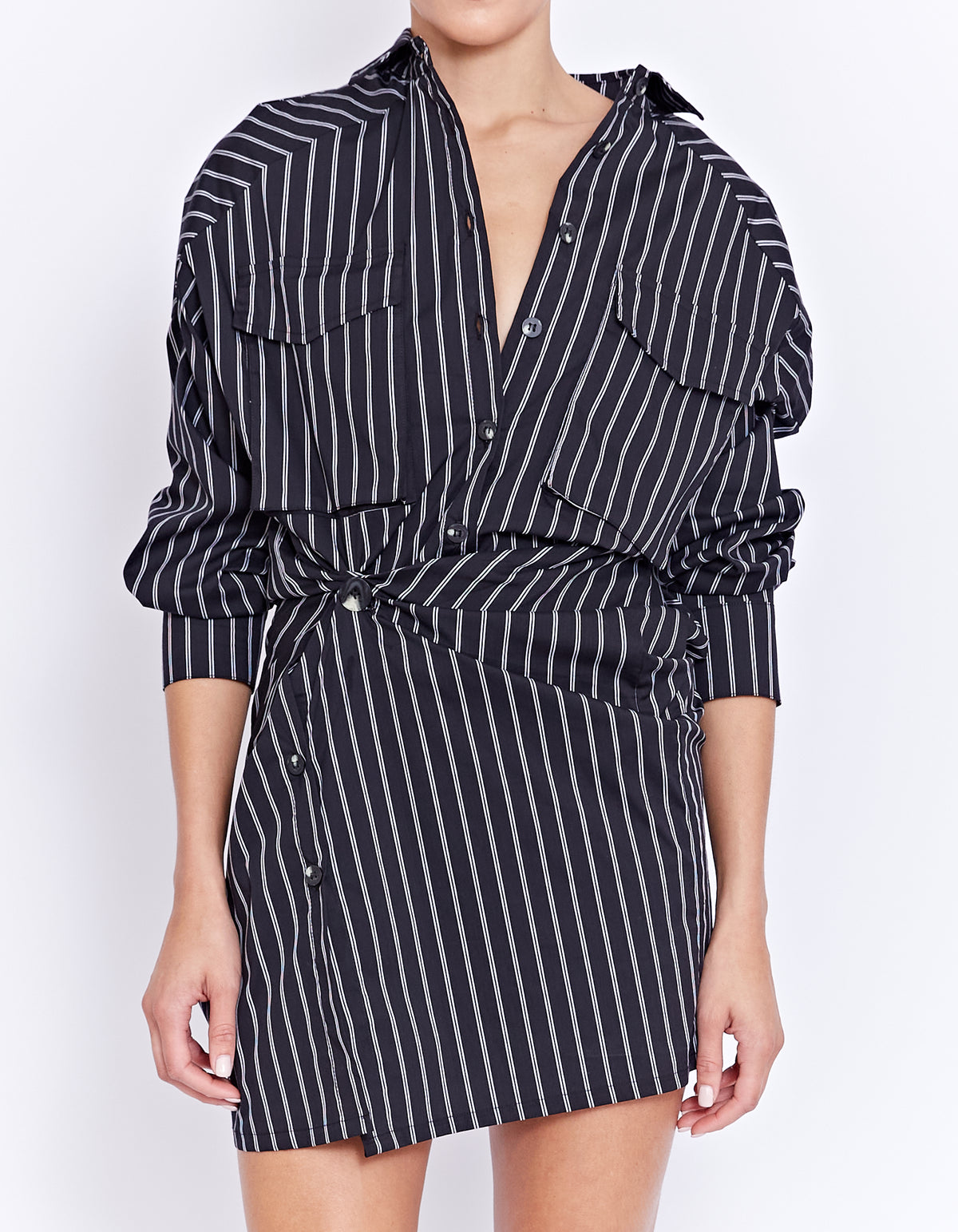 FENTON TWIST DRESS | BLACK STRIPE
