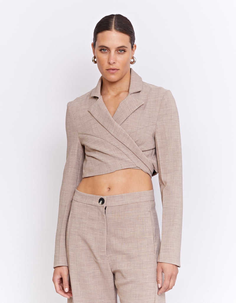 THE BAXTER CROPPED BLAZER | BISCUIT