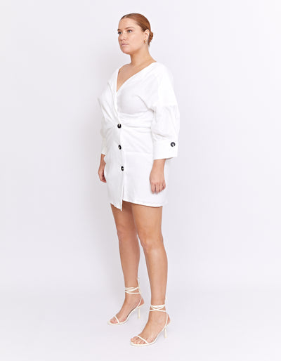 SEEKA LINEN TWIST DRESS | WHITE